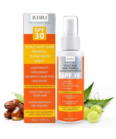 RHRI - Premium Scalp and Hair mineral Sunscreen Spray - SPF30 - Prevents Color Fade and Dryness - 4 oz 120 ml