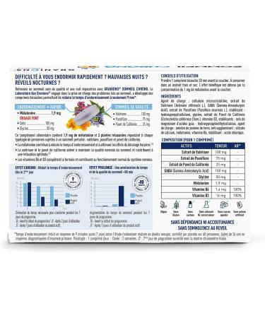 GRANIONS Chrono Sleep - Melatonin 1.9 mg Adult Sleep - Melatonin + Valerian + Passion Flower + GABA - 9 min Sleep Time to Sleep - Melatonin Fast Action - 1 Month-30 Bi-Layer Tablets - Buy Online on GoSupps.com