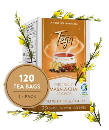 Tega Organic Masala Chai Rooibos Tea | Herbal Tea in Eco-Friendly Tea Bags Fairtrade Carbon Neutral Zero Sugar Caffeine Free 20 Individually Wrapped Tea Bags (Pack of 3) Masala Chai 20 Count (Pack of 3)