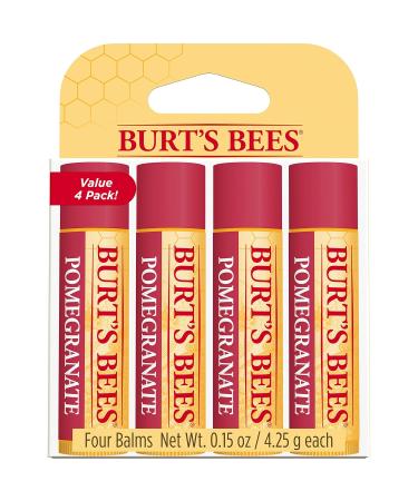 Burt's Bees Lip Balm Moisturizing Lip Care for All Day Hydration 100% Natural Pomegranate with Beeswax & Fruit Extracts (4 Pack) 0.15 Ounce (Pack of 4) - Buy Online on GoSupps.com