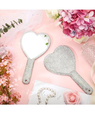 Bling Rhinestone Heart Shaped Handheld Mirror Set - Silver (2 Pcs) | Cute Decorative Cosmetic Mirrors for Women & Girls | Portable Travel Makeup Mirrors - Buy Online on GoSupps.com