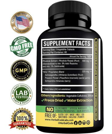 Rhodiola Rosea 500mg Supplement with Ashwagandha & Passion Flower - Stress Relief & Energy Pills - Buy Online on GoSupps.com