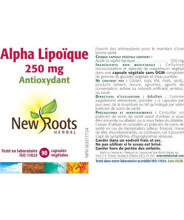 New Roots Herbal - Alpha Lipoic Acid 250mg 60 Capsules - Provides Antioxidants for the Maintenance of Good Health - Buy Online on GoSupps.com