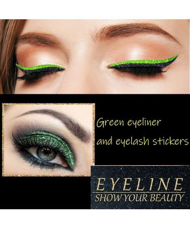 False Eyelashes Eyeliner 4 Pairs Reusable Eyeliner and Eyelash Stickers 2 in 1 Eye Glitter Shiny Makeup Eyeliner Sticker Self-Adhesive Eyelashes Waterproof Instant Eyeshadow Tape Stickers-Green - Buy Online on GoSupps.com