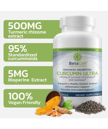 BETACELL Turmeric Curcumin with Black Pepper - Turmeric Supplements - Curcumin Supplement - Vitamins for Men and Women - Turmeric Curcumin with Bioperine - Organic Turmeric Extract - 90 Capsules - Buy Online on GoSupps.com