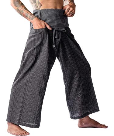 LannaPremium Thai Fisherman Yoga Pants | 2 Tone Pirate Martial Arts Pants for Men and Women - Gray/Black - Buy Online on GoSupps.com