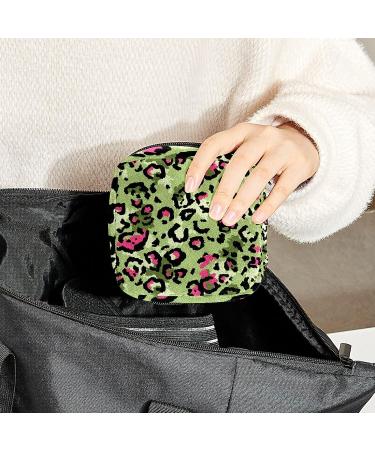 Green Pink Leopard Print Sanitary Napkin Storage Bag with Zipper - Portable Menstrual Cup and Pad Pouch for Women and Teens - Color 7 - Buy Online on GoSupps.com