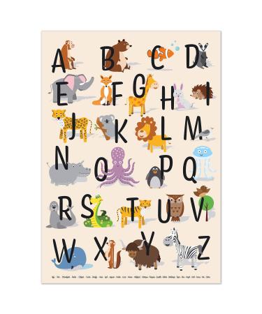 Kizii ABC Poster A2 for children's room alphabet posters for girls and boys letters for learning animal learning posters with letters in German |For kindergarten preschool or primary school without framework set 01