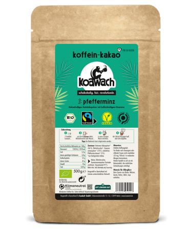 Koawach peppermint cocoa powder drinking chocolate - caffeine cocoa guarana vegan hot mint chocolate with pipe sugar perfect for smoothies breakfast and baking.Bio & Fairtrade (500g) peppermint 500 g (1 Pack) - Buy Online on GoSupps.com