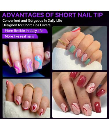Gelike XS Square Short False Nail Tips Set - 240PCS Full Cover Soft Gel Nails, 12 Sizes for Nail Art - Gluing PMMA Pre-Buffed Artificial Nails - Buy Online on GoSupps.com