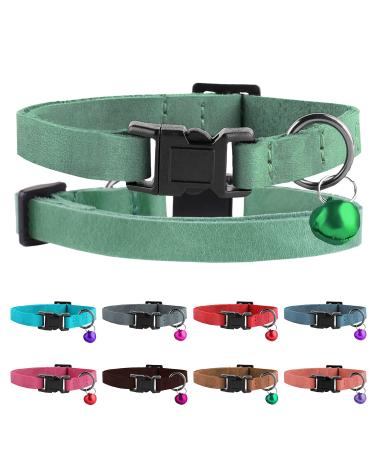 Murom Breakaway Cat Collar Leather Soft Adjustable Pet Kitten Collars with Bell Pink Brown Blue Green Red