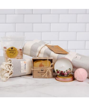 Rose Spa Gift Set for Women - Turkish Towels, Candle, Soap, Bath Salt & Bomb - Luxurious Self-Care Kit - Buy Online on GoSupps.com