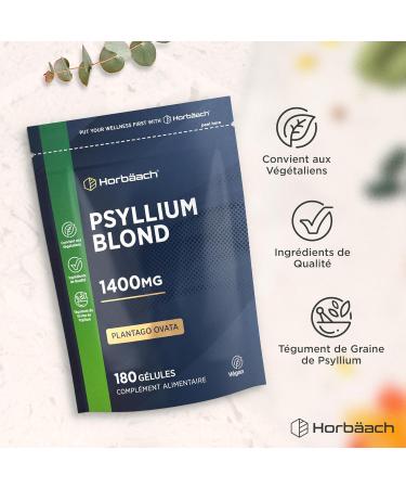 Psyllium Blond Gelules 1400 mg | 180 Gelules Vegan | Fibre de Husk Haute Dosage | Pr biotique naturel | Horbaach - Buy Online on GoSupps.com