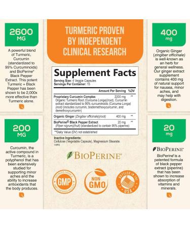 Turmeric Curcumin 2600mg with Ginger & Black Pepper - 95% Standardized Curcuminoids  BioPerine for Max Absorption - Herbal Supplement for Joint Support - 60 Capsules - Buy Online on GoSupps.com