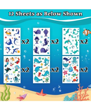 Undersea Glow Temporary Tattoos for Kids - 170 Styles, Ocean Beach Party Decorations - 12 Sheets - Buy Online on GoSupps.com