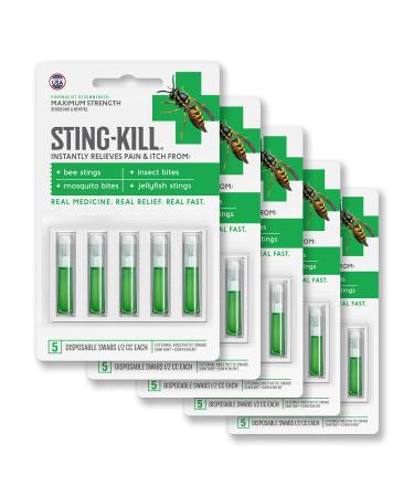 Sting-Kill First Aid Anesthetic Swabs Instant Pain + Itch Relief From Bee Stings and Bug Bites 5-count (pack of 5)