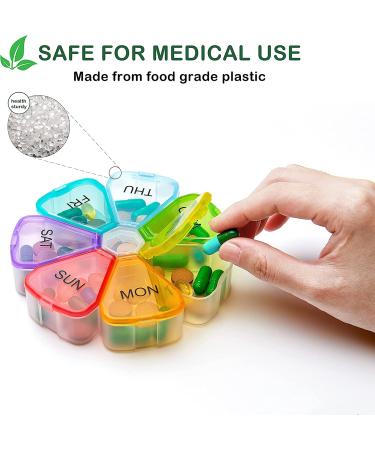 Bywocn Weekly Pill Organizer 2 Pack - Portable 7 Day Pill Box with Large Compartments - Flower Design Medicine Organizer for Vitamins and Supplements - Buy Online on GoSupps.com