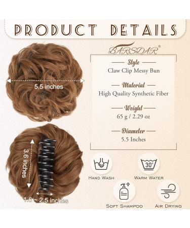 BARSDAR Dark Auburn Blonde Claw Clip Messy Bun Hairpiece for Women - Curly Synthetic Hair Extensions for Ponytail Updo Chignon - Buy Online on GoSupps.com
