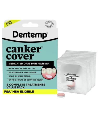Dentemp Canker Cover - Canker Sore Medicine Pain Reliever (8 Count) - Canker Sore Treatment to Relieve Canker Pain Mouth Sores & Mouth Irritation - Fast Acting Canker Sore Relief Tablets for Adults 8 Count (Pack of 1)