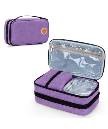 CURMIO Insulated Insulin Cooler Travel Case Double Layer Diabetic Supplies Storage Bag with Detachable Pouches for Insulin Pens Diabetic Medication and Ice Packs Purple Bag Only
