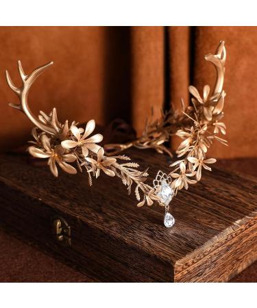 MOSTORY Handmade Gold Fairy Leaf Headpiece Golden Antler Elf Crown Woodland Forest Elven Circlet Celtic Cosplay Hair Accessories for Women Womens Maternity Shoot Wedding Bridal Rave Party Proms - Buy Online on GoSupps.com