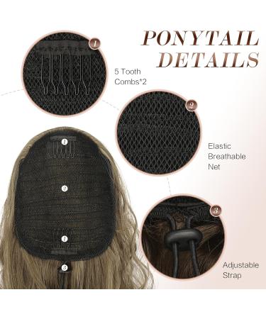 FESHFEN 26 inch Ash Brown Curly Wavy Drawstring Ponytail Extension - Clip in Synthetic Hairpiece for Women - Buy Online on GoSupps.com