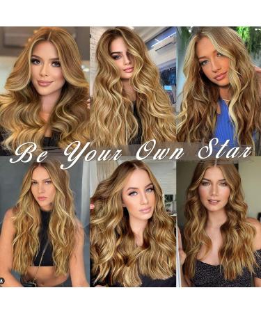 BARSDAR Clip In Extensions - 5 PCs Long Wavy Synthetic Hair 45 cm Toffee Brown with Gold Blonde Highlights for Women & Girls - Buy Online on GoSupps.com