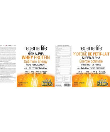 Natural Factors Regenerlife High Alpha Whey Protein Vanilla Flavour 885g powder Helps You Feel Full Longer 25g of protein per serving 5g of Low-FODMAP Reliefibre per serving Grass-Fed Whey - Buy Online on GoSupps.com