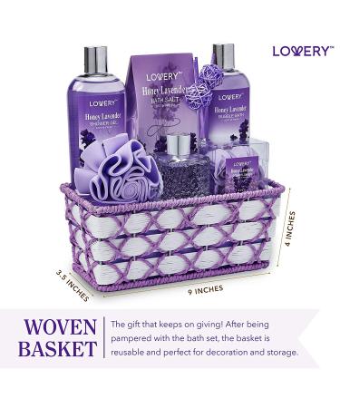 Honey Lavender Home Spa Gift Set for Women and Men - 13 Piece Bath and Body Basket with Essential Oil Diffuser, Soap Flowers, Bath Salts, Bubble Bath - Perfect Presents for Mom - Buy Online on GoSupps.com