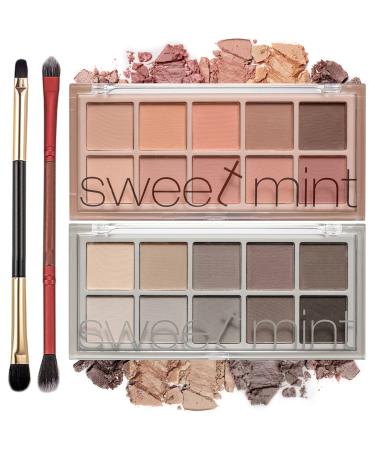 Topcent Sweet Mint 10 Colors Eyeshadow Palette  2Pcs Smooth Matte Eyeshadow Makeup Palette  High Pigmented  Blendable Long Lasting Neutral Eye Palette with Professional Eyeshadow Brush (04and05)
