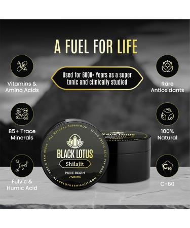 Black Lotus Pure Shilajit Resin 7g 100% Pure Natural Shilajit for Men & Women with Amino Acids 175mg Fulvic Acid 85 Ionic Trace Minerals per Serving Superfood for Immune Support Focus Energy 7g Resin - Buy Online on GoSupps.com