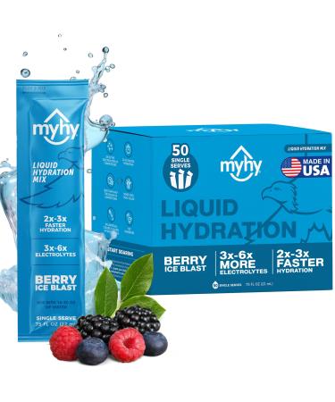 MyHy Liquid Hydration Packets Electrolyte Drink Mix for Adults & Kids Hydration Support Dehydration Relief for Travel Pregnancy Fitness Bachelor & Bachelorette Party Berry 50 Count Berry 50 Count