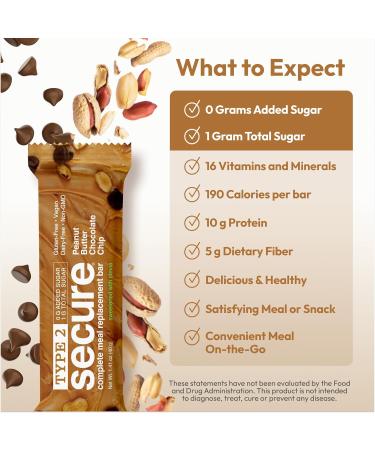 ANDREW LESSMAN Type 2 Secure Complete Meal Replacement Bars (Stevia) Peanut Butter Chocolate Chip 12 ct box 10g Protein 0g Added Sugar 16 Essential Vitamins & Minerals Gluten-Free Vegan Peanut Butter Chocolate Chi  - Buy Online on GoSupps.com
