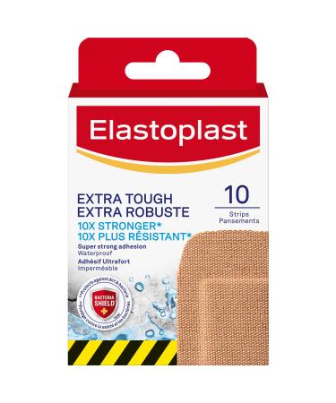 Elastoplast Extra Tough Waterproof XL Bandages (10 Strips) | Waterproof and tough fabric | Super Strong Adhesion | Provides Durable Protection | Bacteria Shield