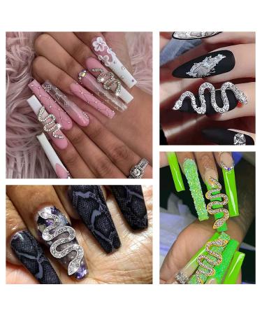 WOKOTO 12pcs Snake Nail Charms for Acrylic Nails - Gold and Silver Rhinestones for Women Nail Art - 3D Nail Decorations Kit - Buy Online on GoSupps.com