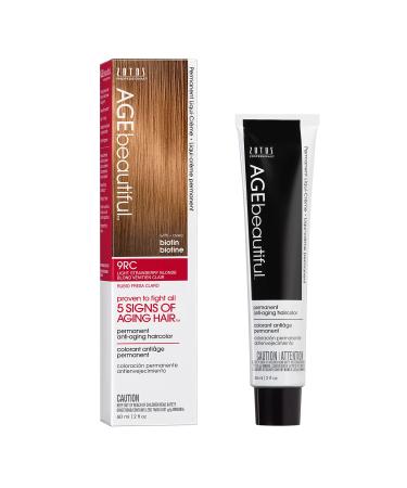 AGEbeautiful Permanent Liqui Creme Hair Color Dye | 100% Gray Coverage | Anti-Aging | Professional Salon Coloring Hair Color Dye 9RC Light Strawberry Blonde