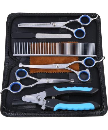 Topgoose 6-Piece Dog Grooming Scissors Set with Safety Round Tip - Professional Tools for Pet Cats Dogs - Curved, Thinning, Straight Scissors, Comb, Nail Clipper, Nail File - Buy Online on GoSupps.com