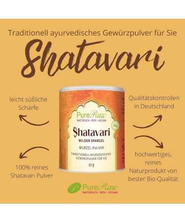 Buy Organic Shatavari Powder - Vegan Ayurvedic Root - 50g Pureeraw Additive-Free Imported from Germany - Buy Online on GoSupps.com