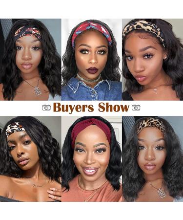 Short Wavy Headband Wig for Black Women - 14 inch Natural Black Synthetic Bob, Glueless Half Wig with Headbands Attached for Daily and Party Wear - Buy Online on GoSupps.com