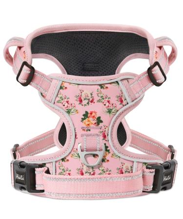 Heele dog harness no-pull dog harness breast dishes for medium-sized dogs softly breathable-adjustable reflective dog harness Anti pull with padded handle pink xs xs flower pink