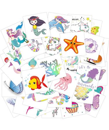 Konsait Glitter Temporary Tattoos for Kids - Mermaid, Unicorn, Butterfly Designs (80pcs) | Perfect for Girls Birthday Party Favors and Goodie Bags - Buy Online on GoSupps.com