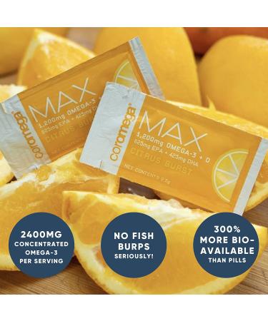 Coromega MAX Omega-3 Fish Oil 2400mg | 30 Citrus Burst Packets | Superior Absorption & Anti-Inflammatory Support - Buy Online on GoSupps.com