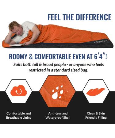 VENTURE 4TH Backpacking Sleeping Bag - Lightweight Warm & Cold Weather for Adults, Kids, Couples - Ideal for Hiking, Camping & Outdoor Adventures - XXL Double Size 4.5lbs | Orange/Gray - Buy Online on GoSupps.com