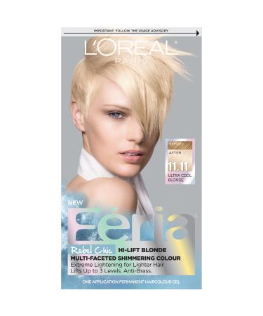 L'Oreal Paris Feria Multi-Faceted Shimmering Permanent Hair Color  11.11 Icy Blonde (Ultra Cool Blonde)  Pack of 1  Hair Dye 1 Count (Pack of 1) 11.11 Icy Blonde (Ultra Cool Blonde)