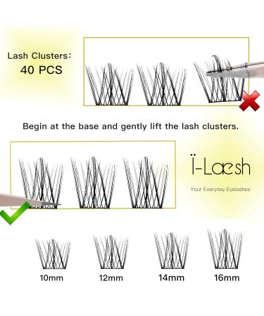 i-Laesh DIY Self Adhesive Eyelashes - 40 Pcs Reusable No Glue Press-On Lash Clusters - Beginner Lash Extension Kit (Z04 D Curl 10-16 mm) - International Shipping Available - Buy Online on GoSupps.com