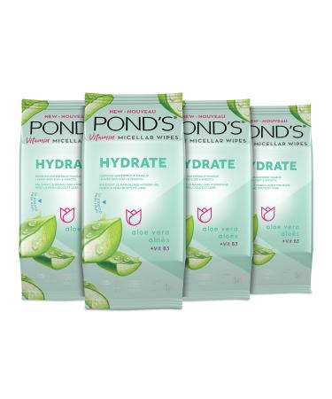 Pond's Vitamin Micellar Wipes for Dry Skin Hydrate Aloe Vera Removes Waterproof Makeup, 25 Count (Pack of 4)
