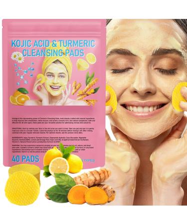 Turmeric Cleansing Pads Kojic Acid and Turmeric Cleansing Pads with Vitamin B5 Vitamin C Turmeric Face Pads Sugar Turmeric Cleansing Pads for Face (40 PCS/ 1 PACK) 1 Count (Pack of 40)