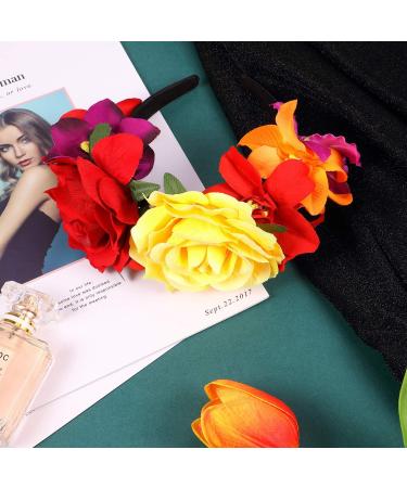 WILLBOND Mexican Rose Flower Crown Headband Set for Women - Day of the Dead, Easter, Bridal Cosplay - Charming Colors - Buy Online on GoSupps.com