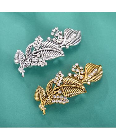Dreamtimes Oak Leaf Hair Clip Zircon Round Hand Cast Metal Barrette Large Hand Crafted Barrette French Hair Clip Vintage Protection Hair Clip Barrettes Gift for Women Girl (SILVER) - Buy Online on GoSupps.com