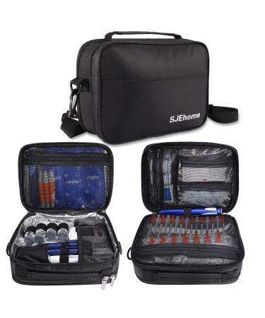 SJEhome Insulin Cooler Diabetic Travel Case Travel Medicine Bag Double Layer Design Portable Diabetic Kits Storage Bag for Glucose Meter Insulin Pens and Accessories with Shoulder Strap Black Large - Buy Online on GoSupps.com